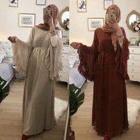 Dernières créations de robes longues turques Abaya pour femmes, vêtements islamiques de Dubaï, robe de soirée modeste à manches bouffantes en mousseline de soie Abaya