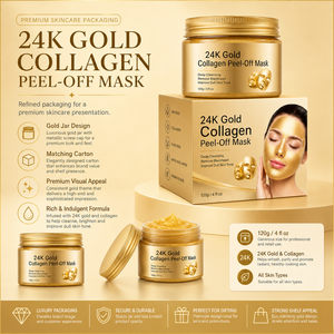 Masque facial peel-off au collagène or <span class=keywords><strong>24K</strong></span> avec logo personnalisé 120g, masque gel doré pour le visage, nettoyage des pores, contrôle du sébum, soin lissant et éclatant - Product Image 2