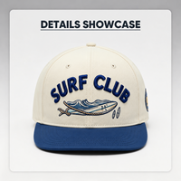 Casquette Snapback à Visière Plate Color Block Personnalisée avec Motif Lettres Surf Club et Planche de Surf – Casquette Tendance, Personnalisation OEM Usine