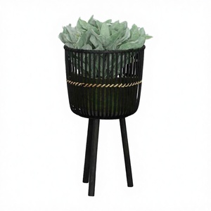 Jardinières traditionnelles en bambou sur pieds 11/13/15 pouces, noires, durables - Product Image 2
