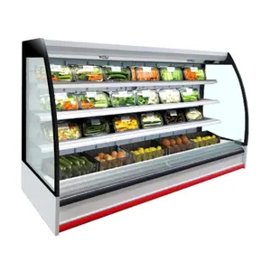 Refrigerador abierto multicubierta para verduras de supermercado, refrigerador con pantalla, ahorro de energía