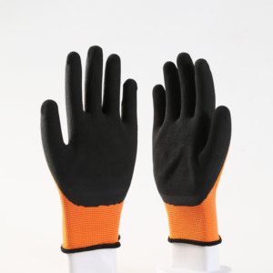 ถุงมือยางนิ่มกันลื่นโพลีเอสเตอร์ถุงมือป้องกันความปลอดภัยสำหรับใช้ในการทำงานถุงมือสำหรับการก่อสร้างด้ามจับอาหารมื้อเย็น - Product Image 1
