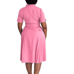 D584 Abito Estivo Trendy da Donna, Casual con Scollo a V, Tinta Unita, Plissettato, <span class=keywords><strong>Elegante</strong></span> per l'Ufficio, Abiti Africani per Donna - Product Image 6