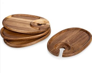 Support à <span class=keywords><strong>vin</strong></span> et assiette ovale classiques en bois d'acacia avec motif personnalisé – Durables et écologiques pour les fêtes - Product Image 3