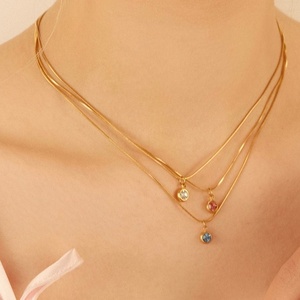 Nueva tendencia, collar de acero inoxidable con piedra natal a la moda, joyería Vintage impermeable, collar redondo delicado con piedra natal - Product Image 1
