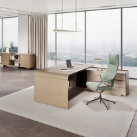 Bureau de direction moderne en forme de L avec bords incurvés, en panneau MFC argenté, avec armoire latérale de rangement pour bureau de gestionnaire