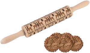 Rouleau à <span class=keywords><strong>pâtisserie</strong></span> en bois de Noël en relief gravé au laser 3D pour la fabrication de pâtes à biscuits - Product Image 5