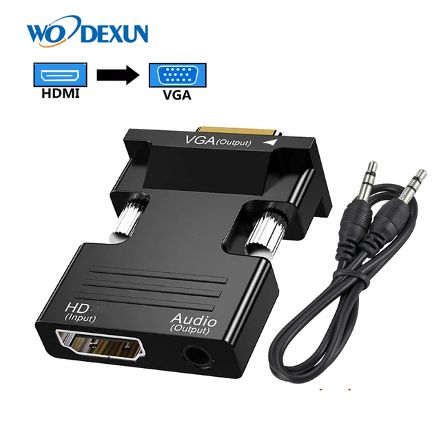 1080P for HDMI Female Input to VGA Male Audio Output Adapter Plug Play Compatible Converter for Laptop Audio HDMI to VGA Adapter