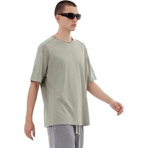 T-shirt pour homme en coton lourd à manches courtes, col rond, style vintage délavé, uni, écologique - Product Image 3