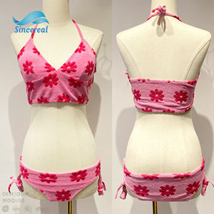 <span class=keywords><strong>Ensemble</strong></span> bikini 2 pièces <span class=keywords><strong>en</strong></span> tissu <span class=keywords><strong>éponge</strong></span> rose floral personnalisé, attaches ajustables à l'avant, séchage rapide, respirant, confortable, vêtements de plage pour femmes - Product Image 2