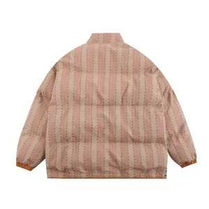 LAYENNE Men's Warm Winter Puffer Jacket Rose Embroidery <strong>Striped</strong> Thicken Coat Padded Oversize High Street Unisex Coat - Product Image 3
