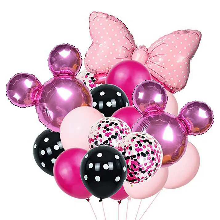 Groothandel Op Maat Roze Muis Thema Feest Decoratie Meisje Verjaardag Banner Kleurrijke Confetti Ballon Papier Bloem Bal Set