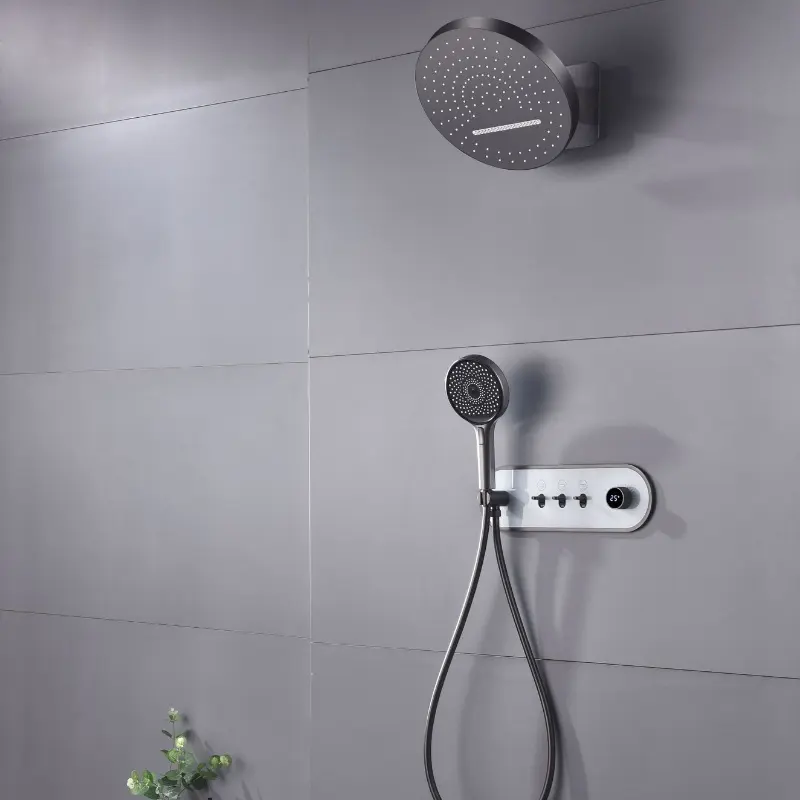 Tunç/beyaz/siyah banyo duş sistemi seti 3-function yağmur şelale duş mikser duvara monte