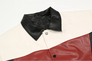 Veste en cuir artificiel à couleur bloquée pour hommes veste zippée décontractée manteau haute qualité broderie en gros veste coupe-vent - Product Image 3