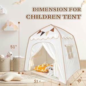 Tente de jeu dôme portable crème pour enfants, intérieur/extérieur, avec drapeaux et guirlande lumineuse étoile - Grande Vente - Product Image 4