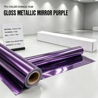 Film de protection de peinture pour voiture 7,5 mil en TPU auto-réparant, effet changeant de couleur, brillant, métallisé, miroir violet, hydrophobe, 1,52 m x 15 m