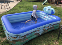 2-in-1 Elefanten-Wasserspritzbecken Aufblasbarer Familien-Swimmingpool für Kinder zum Spielen und Bällebaden
