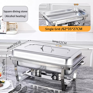 Calentador de Alimentos de Acero Inoxidable de Primera Calidad, Funciona con Alcohol, 4 Juegos, Capacidad de 9 Litros, Calentamiento de 12 Horas para Hoteles Comerciales - Product Image 1