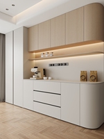Buffet de rangement en bois massif de style ferme moderne et minimaliste pour salon, meuble de salle à manger modulaire avec 2 tiroirs