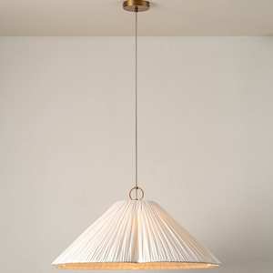 Pendant <b>Light</b> Cream Pleated Shade E27 Bulb Base Gold Ring Home <b>Dining</b> Room Lighting - Product Image 3
