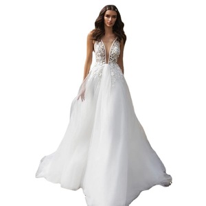 2022 A-Line <span class=keywords><strong>Vestido</strong></span> <span class=keywords><strong>De</strong></span> <span class=keywords><strong>novia</strong></span> <span class=keywords><strong>2021</strong></span> elegante espalda descubierta Boho cuello pico con cuentas flores sin mangas Sexy <span class=keywords><strong>playa</strong></span> <span class=keywords><strong>Vestido</strong></span> <span class=keywords><strong>De</strong></span> <span class=keywords><strong>novia</strong></span> - Product Image 4