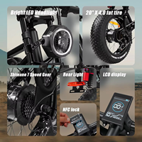 Vélo de montagne électrique EB20-A05 20 pouces, série Adventure, cadre en fer, 7 vitesses, moteur sans balais 1500W, batterie au lithium, double suspension