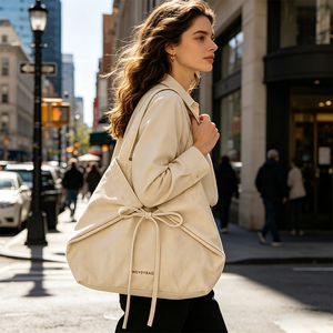 Custom Logo <strong>Women</strong> <strong>Canvas</strong> <strong>Tote</strong> <strong>Bag</strong> Large Capacity Elegant Bow Knot Cotton <strong>Canvas</strong> Handbags Foldable Eco Friendly Shopping <strong>Bag</strong> - Product Image 5