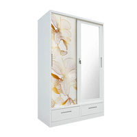 Armoire en acier personnalisée en usine avec deux portes coulissantes imprimées, miroir et deux tiroirs