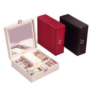 Boîte à bijoux et à maquillage multi-couches grande capacité avec miroir, coffre au trésor avec serrure, perles, boîte à bijoux haut de gamme de grande taille - Product Image 1