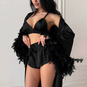 <span class=keywords><strong>Pigiama</strong></span> di Lusso in Raso 2026, Sexy Cardigan con Polsini in Piume, Vestaglia Lunga con Coulisse, Abbigliamento Domestico di Lusso Leggero per Spose - Product Image 5