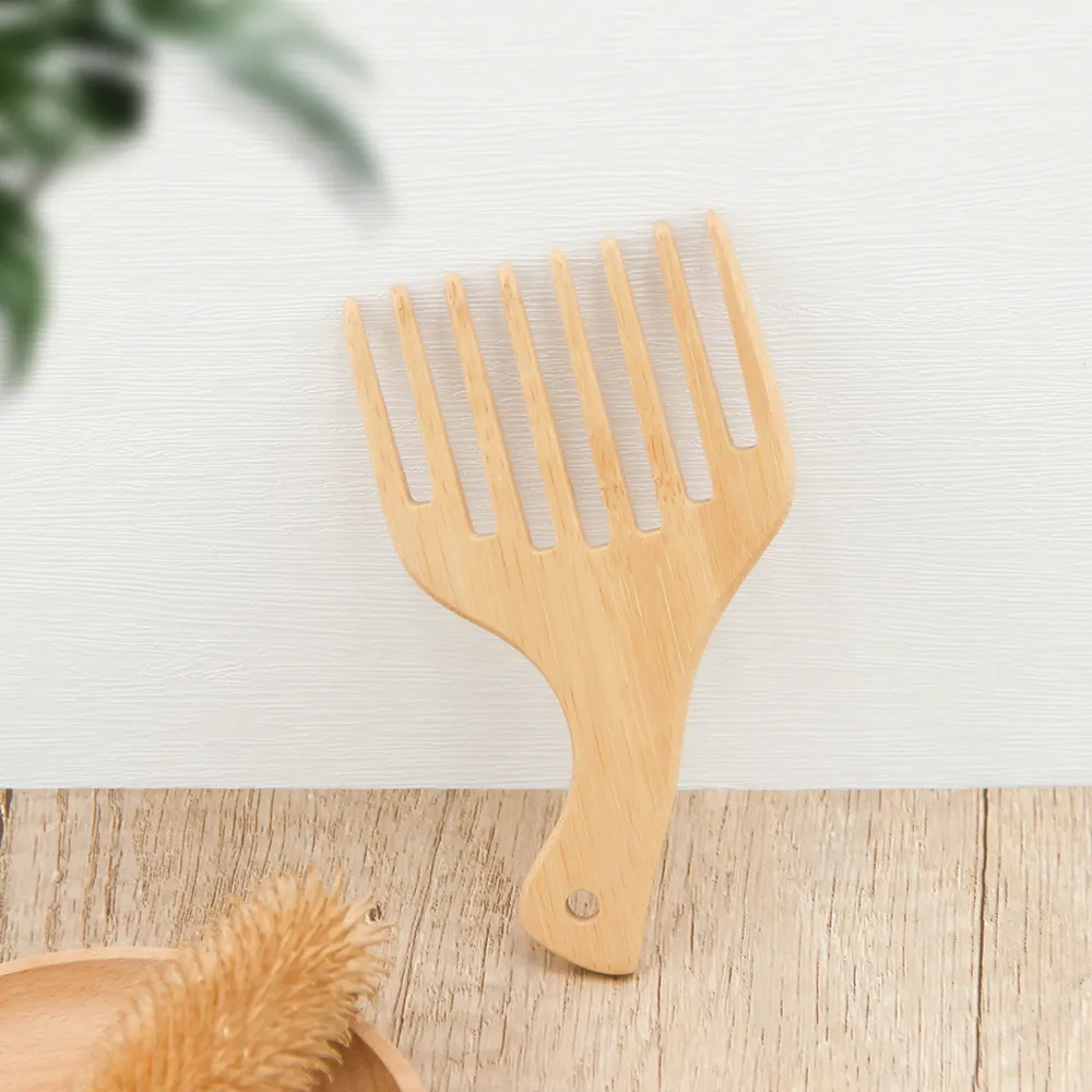 Customized Logo Fashionable Design Afro Wide-tooth Hair Detangling Brush Natural Bamboo Wood Hair Comb