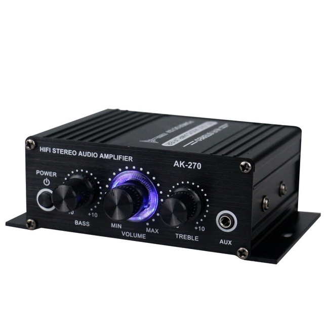 AK-270 HIFI Amplifier 2.0 Channel Home Amp Bass and Treble Adjustment Stereo Audio Home Cinema Sound System DC12V MP3 AK270