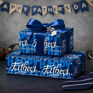Happy Father's Day Gift Wrapping <b>Paper</b> Dark <b>Blue</b> Art <b>Paper</b> Coated <b>Roll</b> Holiday Wrapping <b>Paper</b> - Product Image 1