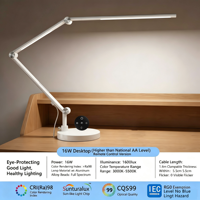 Lampe de bureau pliable en métal avec base, double éclairage tactile/télécommandé, 95 CRI, AC, protection oculaire pour étudiants, lecture, travail sur bureau, éclairage de chevet