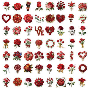 Pegatinas de 56 Pétalos de Rosa Roja Románticos Estilo Instagram, Ramo en Forma de Corazón, Arte Floral, Impresión DIY para Diario Creativo, Transfronterizo - Product Image 3