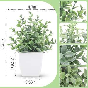 Der Rose Lot de 4 mini-plantes artificielles en eucalyptus en plastique, vertes, en pot, 2,56 pouces, respectueuses de l'environnement, décoration intérieure - Product Image 2