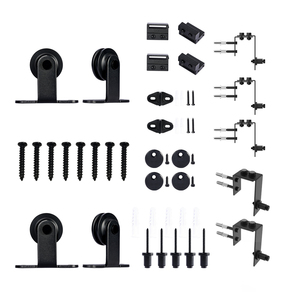 Kits de quincaillerie <span class=keywords><strong>pour</strong></span> <span class=keywords><strong>porte</strong></span> <span class=keywords><strong>coulissante</strong></span> de grange à glissière de type supérieur avec revêtement noir personnalisé de 4 à 18 pieds <span class=keywords><strong>pour</strong></span> deux portes de style coulissant - Product Image 4