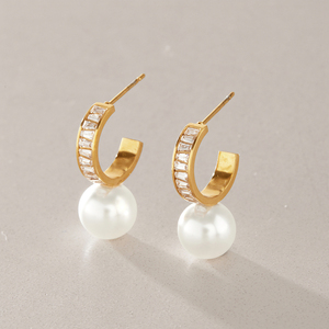 <span class=keywords><strong>Orecchini</strong></span> <span class=keywords><strong>Pendenti</strong></span> J&D Eleganti in Acciaio Inossidabile Placcato Oro 18K con Zirconi Bianchi e <span class=keywords><strong>Perle</strong></span> di Vetro - Product Image 5