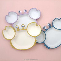 Assiette d'apprentissage pour bébé Jincy, forme de crabe mignonne, ventouse puissante, silicone de qualité alimentaire, sans BPA, compatible micro-ondes et lave-vaisselle