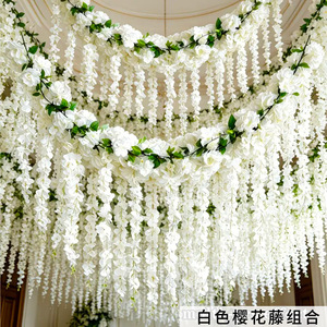 พวงดอกซากุระประดิษฐ์สีขาวทำจากผ้าไหมสำหรับตกแต่งงานแต่งงาน งานปาร์ตี้ สวน และผนังบ้าน - Product Image 3