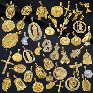 ベアサンムーンイエスクロスカスタムデザインジュエリーチャームネックレス用18Kゴールドメッキステンレススチールチャームペンダント - Product Image 3