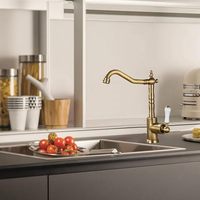 Robinet de cuisine antique, Mitigeur de cuisine en laiton, Robinet de lavabo rétro 360° °   Mitigeur d'eau chaude et froide rotatif (laiton antique)