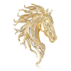 Broche personnalisée vintage créative et durable pour enfants, en alliage plaqué or, tête de cheval, avec strass en cristal, couleur personnalisable - Product Image 2