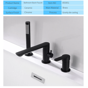 Ensemble de robinet de <span class=keywords><strong>baignoire</strong></span> en laiton monté sur le pont chaud et froid noir moderne 4 pièces avec robinet de douche à main - Product Image 2