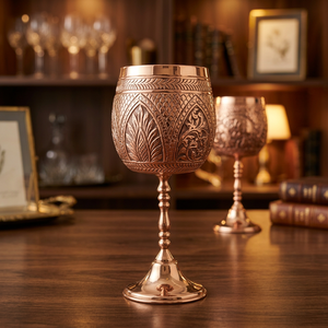 Copa de vino de vidrio y cobre dorado hecha a mano con diseño vintage de hojas para regalo de boda para adultos - Product Image 4