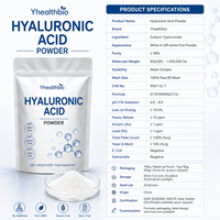 Poudre d'acide hyaluronique de qualité alimentaire et cosmétique, poudre pure d'hyaluronate de sodium en vrac, personnalisation OEM