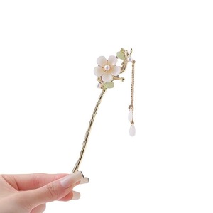 ヴィンテージ風 マグノリア ヘアピン タッセル付き ハンドメイド 合金 高級 U字型 かんざし - Product Image 4