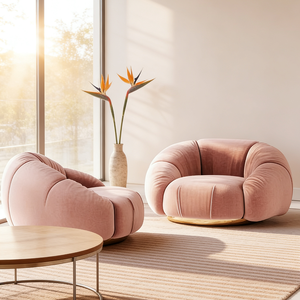 Sillón de Salón de Terciopelo Rosa de Lujo, Tapizado, con Base Dorada, Circular, Suave, para Lectura, Interior, Dormitorio - Product Image 5