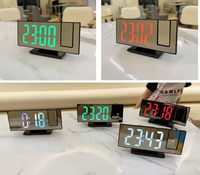 Horloge Réveil Intelligente à Projection Multifonctionnelle avec Miroir, Horloge Lumineuse pour Chambre à Coucher, Horloge à Projection à Grand Écran