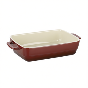 Plat à four rectangulaire 9x13 pouces, extérieur rouge, intérieur crème, en céramique, résistant au four - Product Image 2